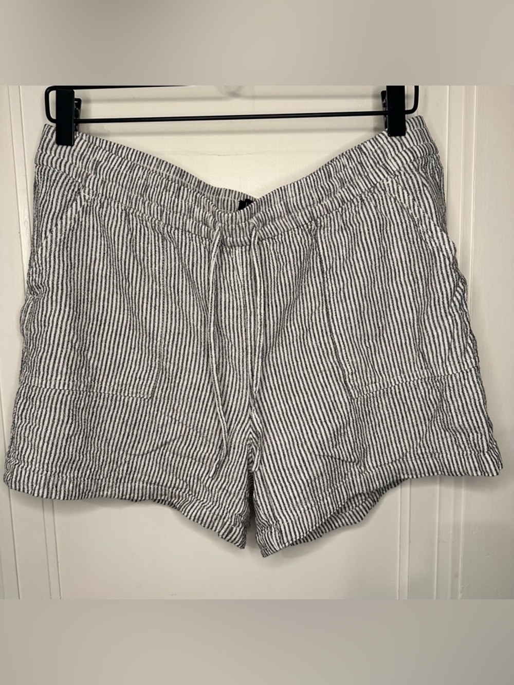 J. Crew Seersucker Striped Drawstring Shorts - Black & White